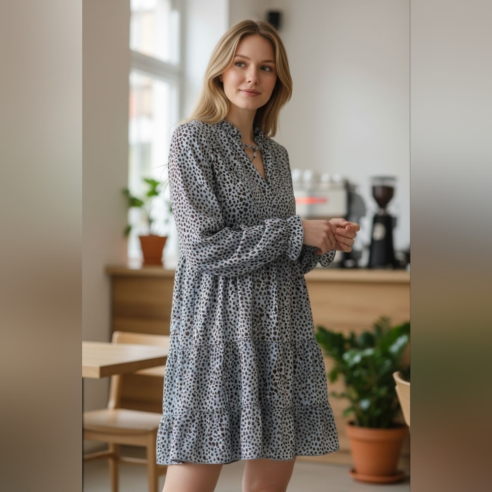 Chic Long Sleeve Patterned Dress